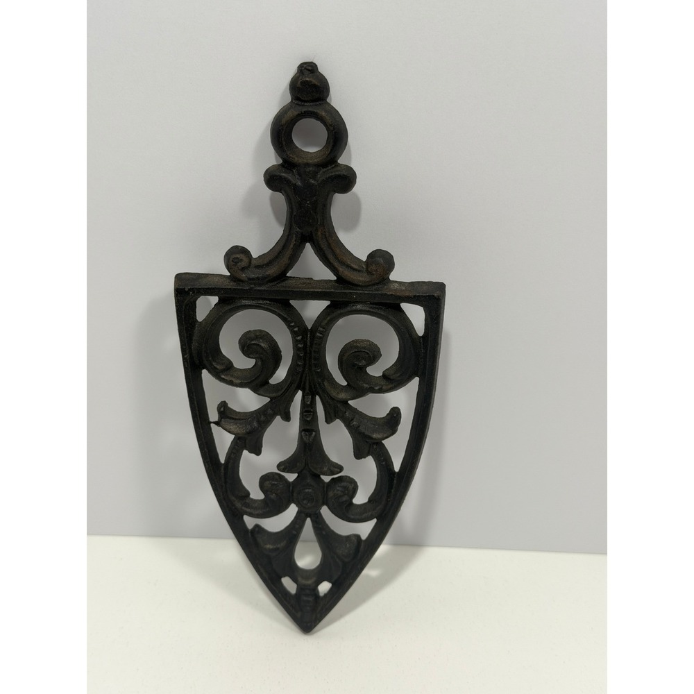 Wilton Cast Iron Trivet T-12 Black Scrollwork Shield Shape Wall Decor 8.75 inch